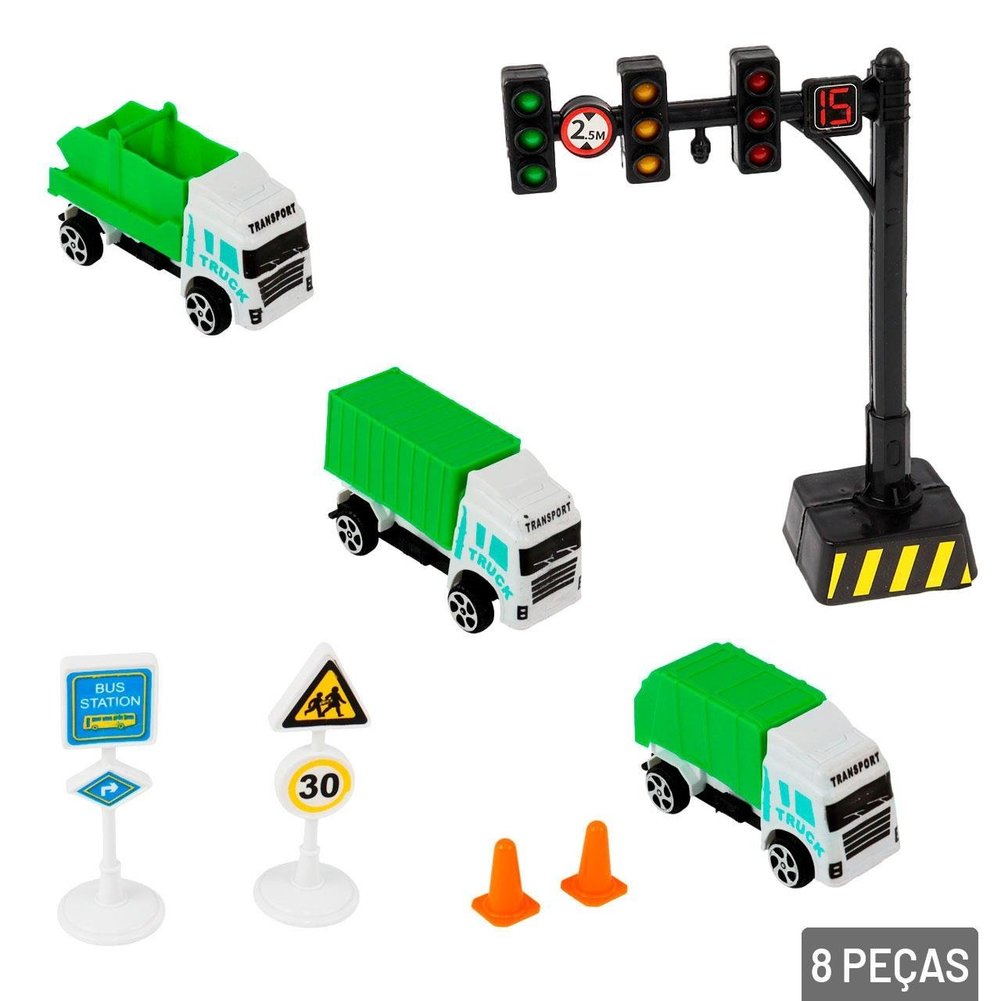 Caminhão Roda Livre Plástico 8 Pçs Reciclagem