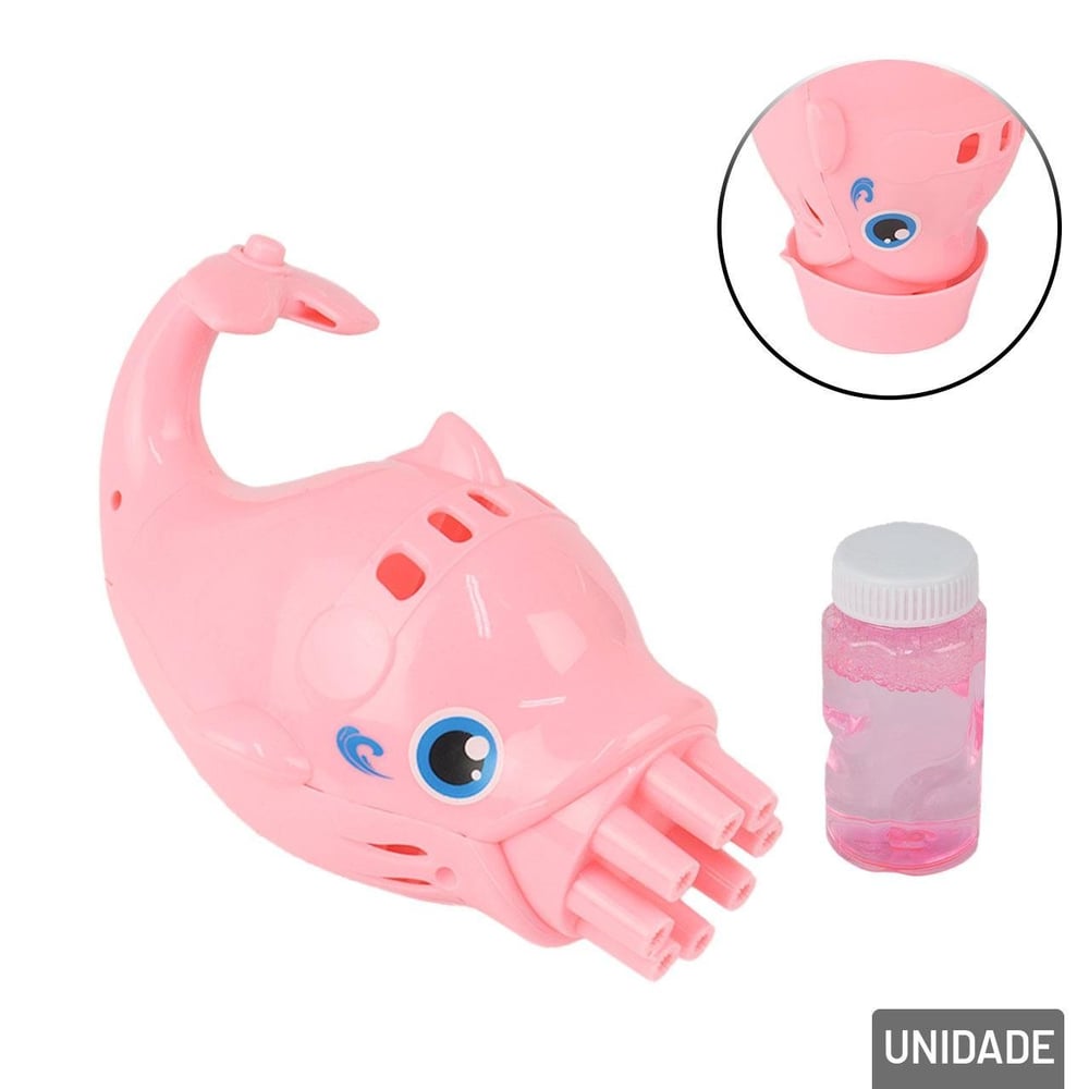 Pistola Lança Bolhas 17cm à Pilha Baleia Rosa