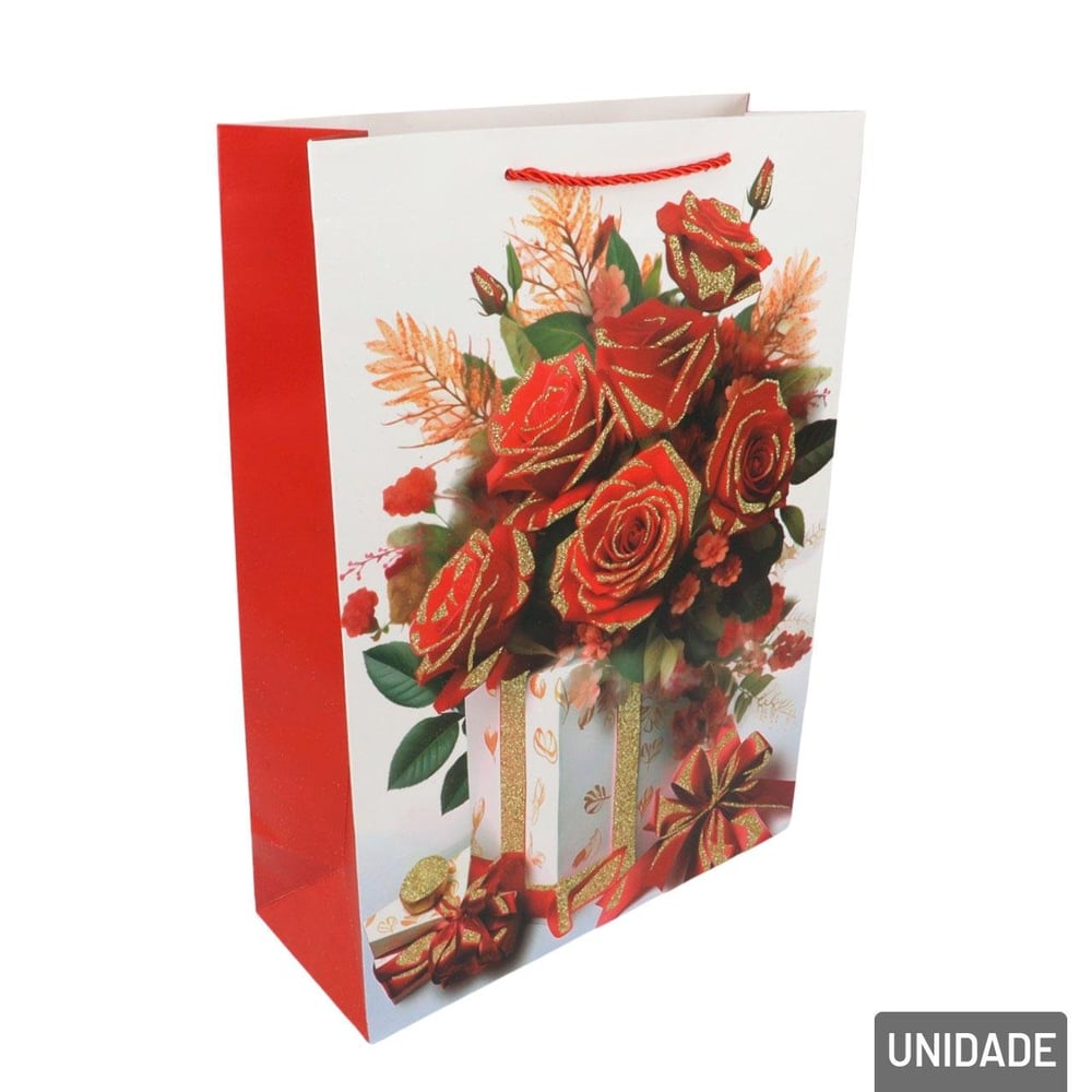 Sacola de Papel 41x30cm Flores Glitter Sortidas