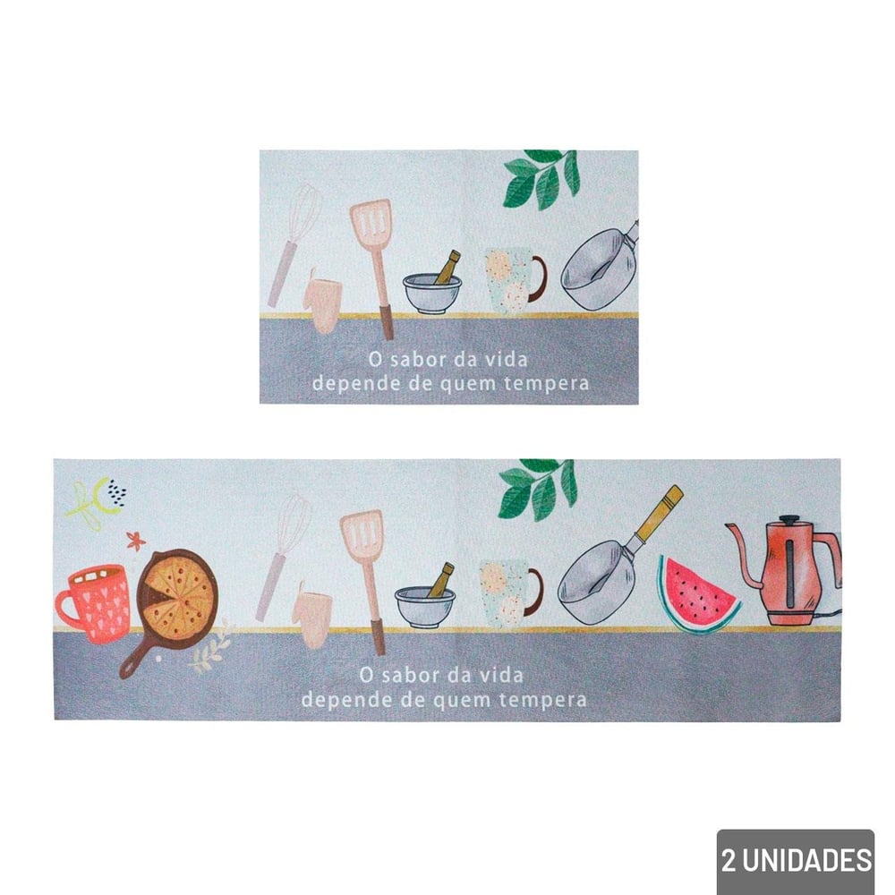 KIT Tapete de Poliéster 2 Peças Estampa de Cozinha
