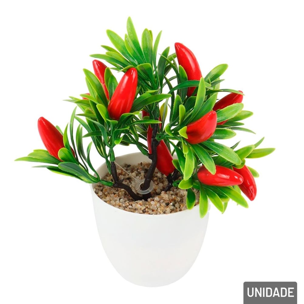 Vaso Decorativo de Plástico 21cm Planta e Pimentas