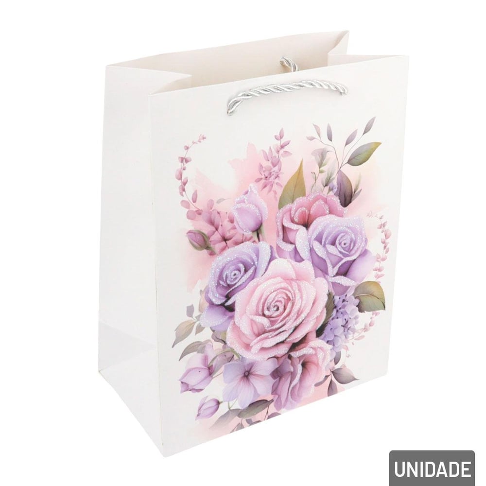 Sacola de Papel 23x18 Flores Glitter Sortidas