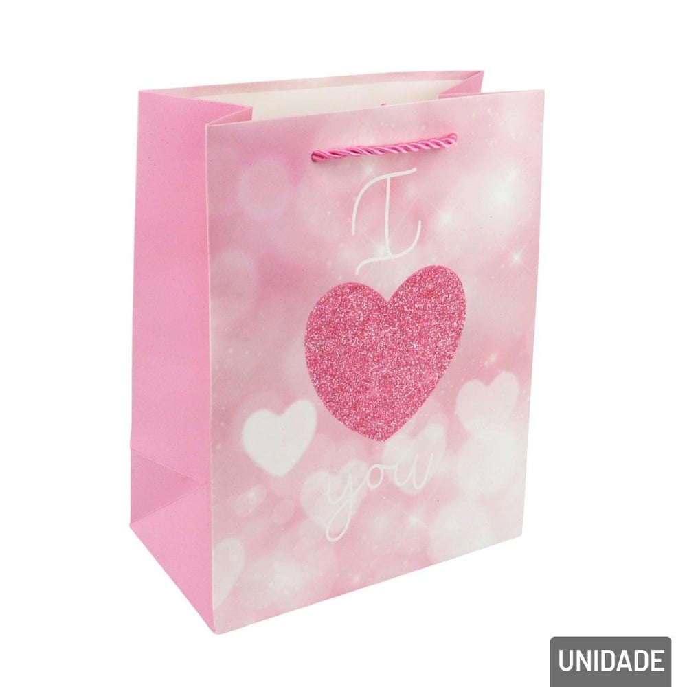 Sacola de Papel 23x18cm Coração Frase Love Sortido