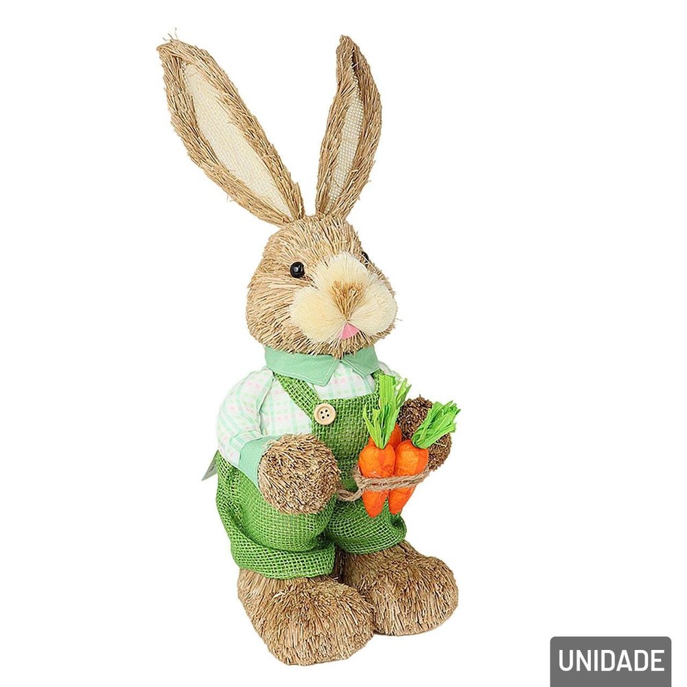 Enfeite de Páscoa Coelho de Palha com Cenoura 45cm