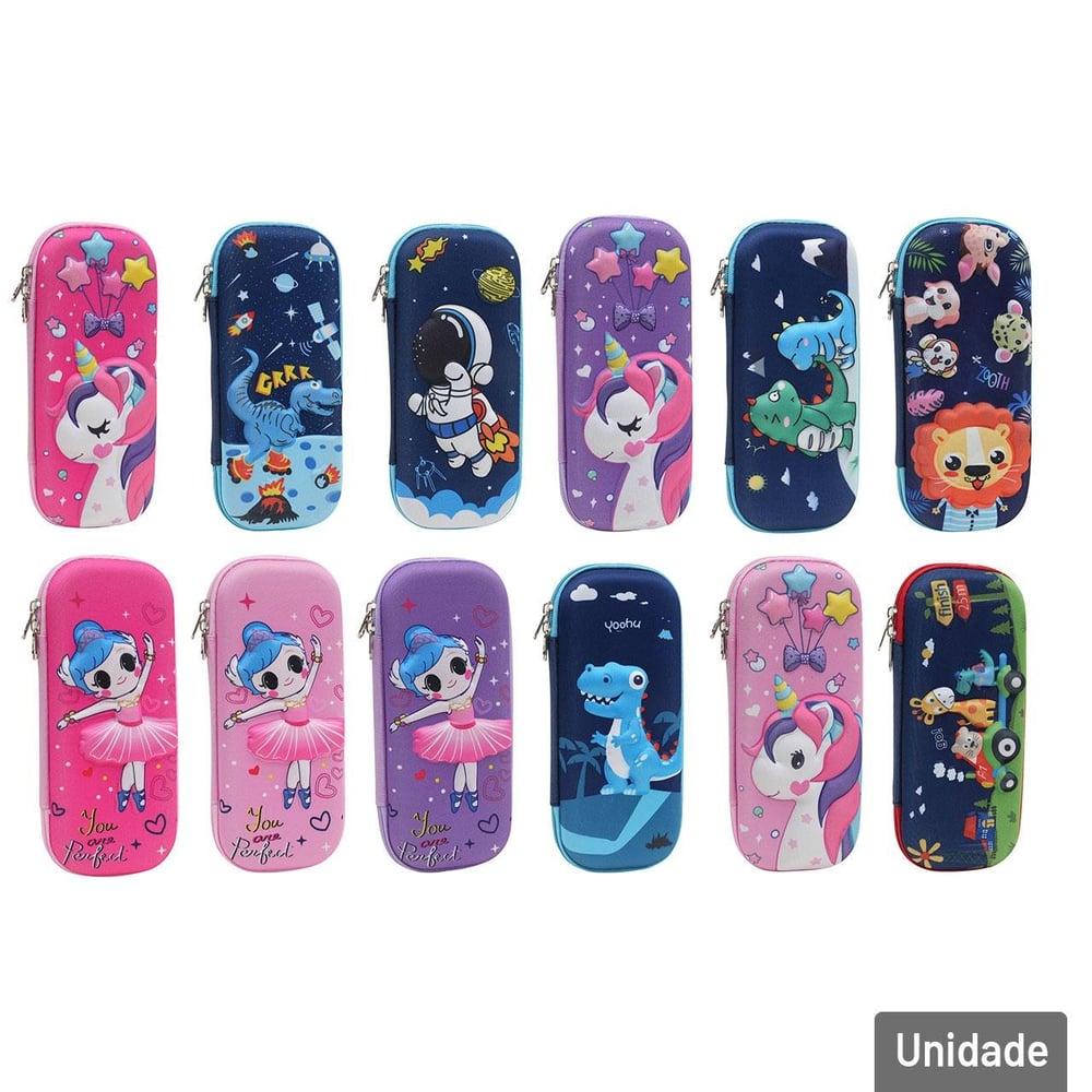 Estojo Escolar Case 22,5cm 3D Figuras Sortidas