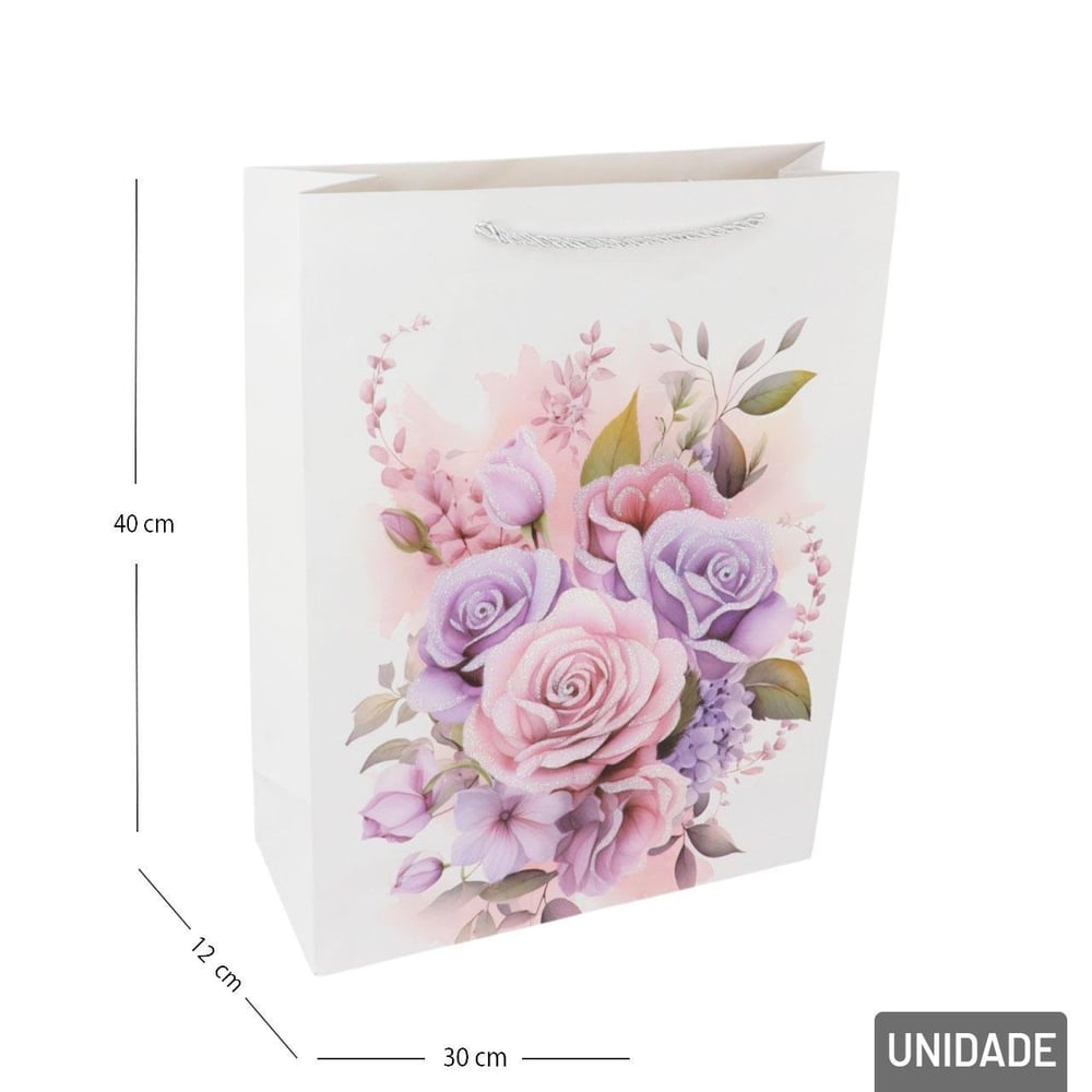 Sacola de Papel 40x30cm Flores Glitter Sortidas