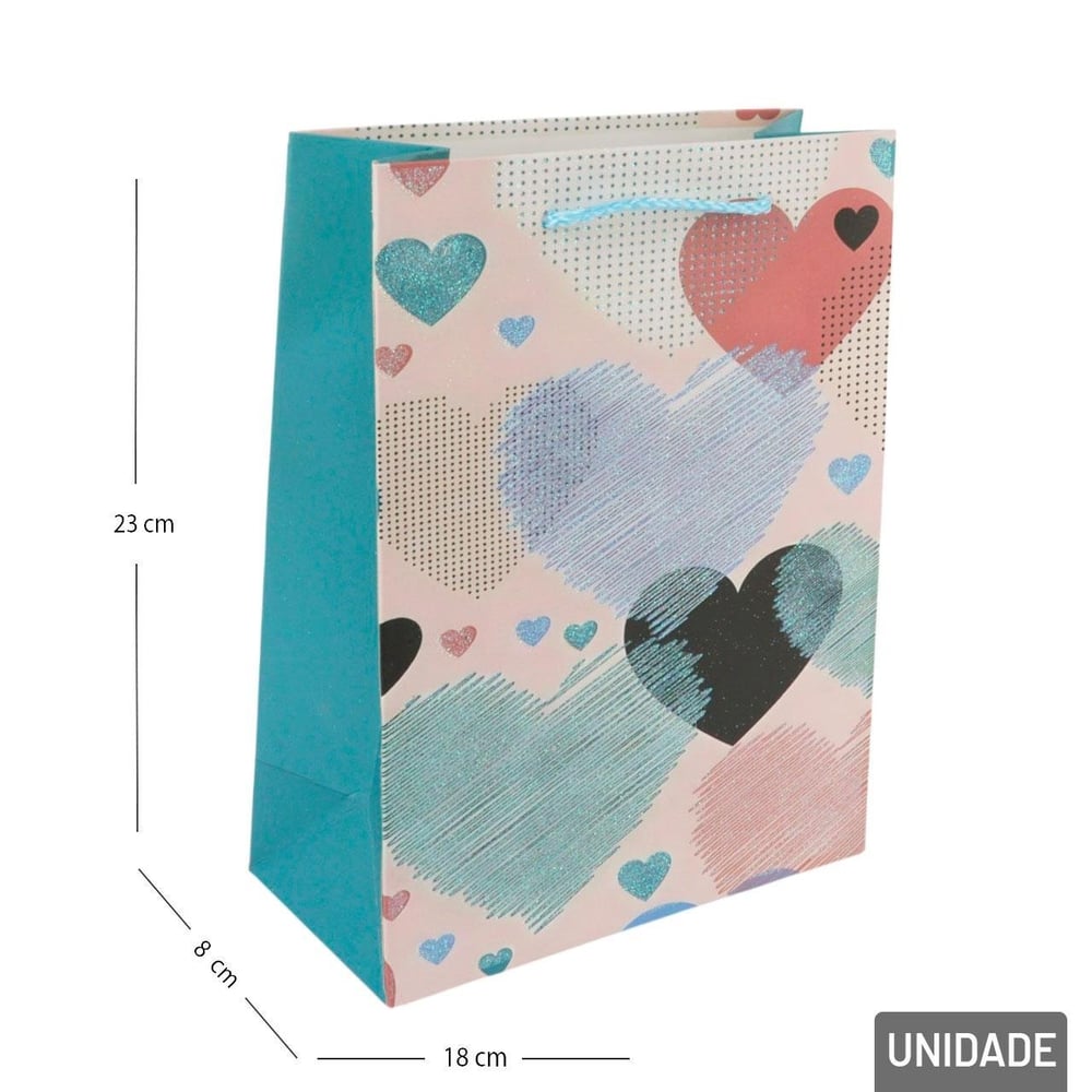 Sacola de Papel 23x18cm Flores Glitter Sortidas