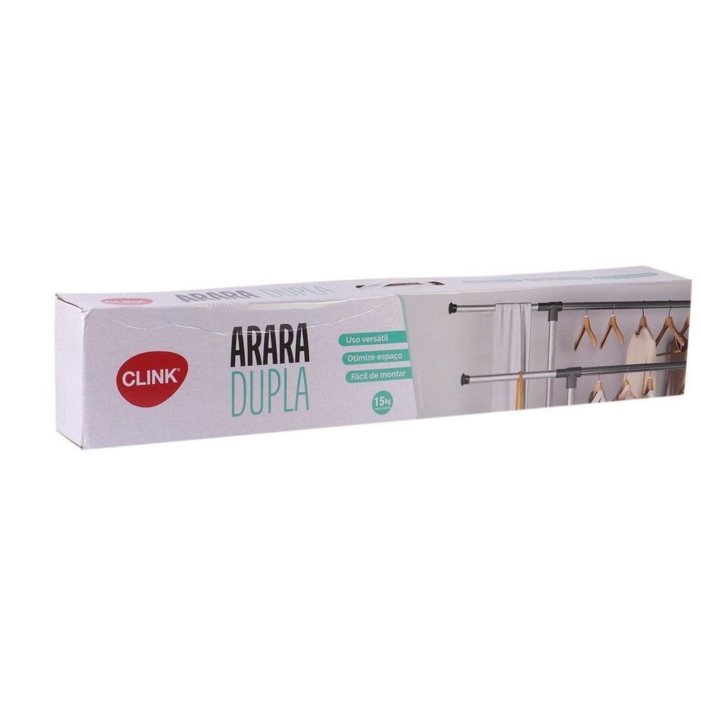 Cabideiro Tipo Arara Inox 160cm Duplo com Rodas