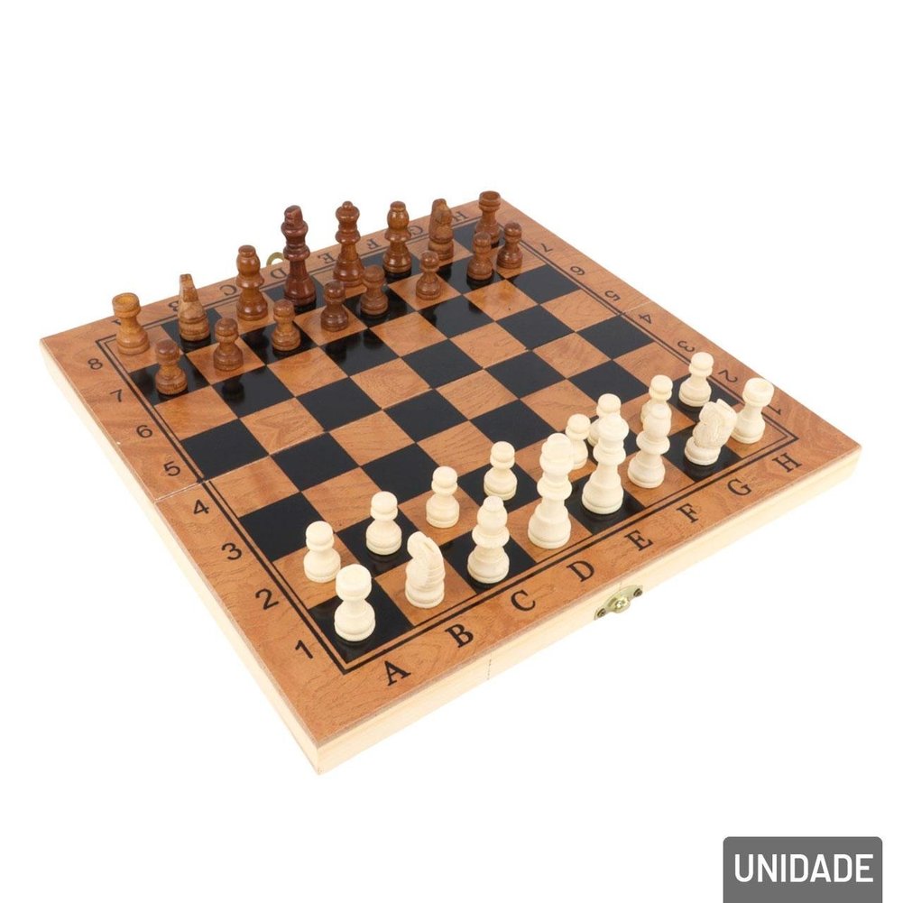 Jogo de Tabuleiro 3 EM 1 Xadrez Dama Gamão