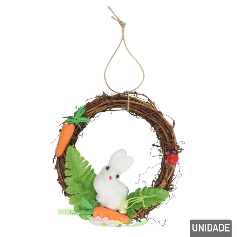 Enfeite de Páscoa Guirlanda 15cm Coelho e Cenoura