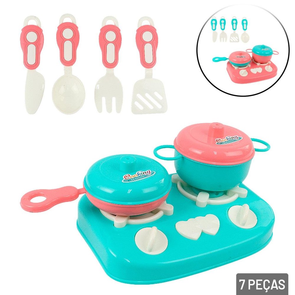 KIT Cozinha de Plástico 07 Peças com Fogão Color