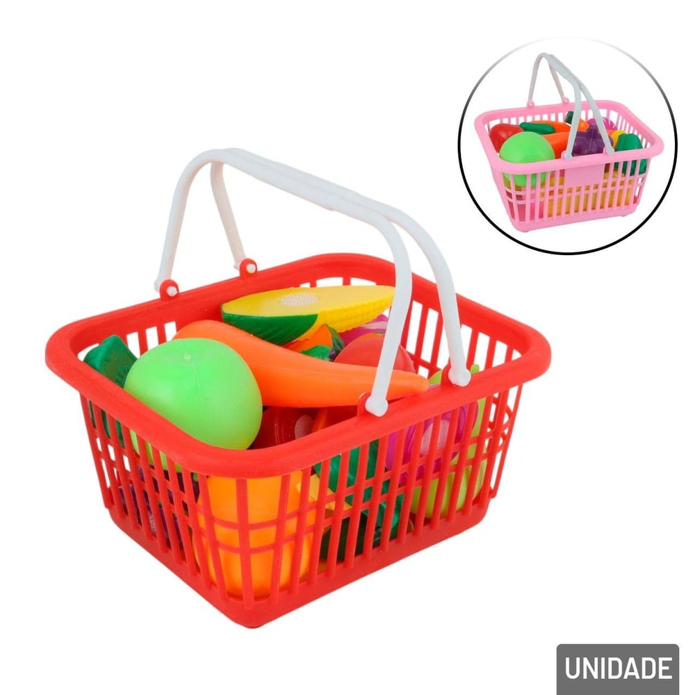 Cesto de Mercado Infantil 12 Peças Frutas Legumes