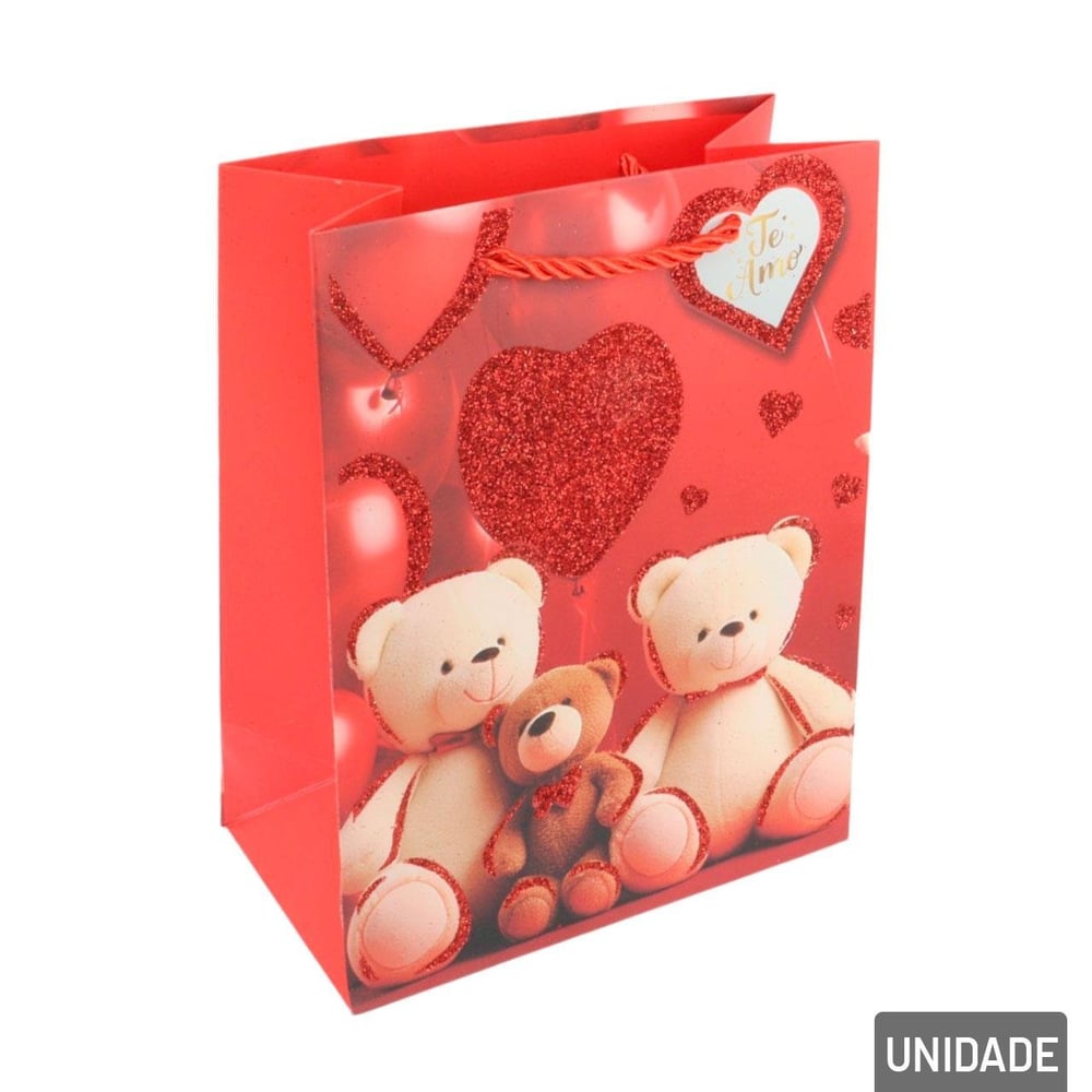 Sacola de Papel 23x18cm Ursos e Corações Sortidos