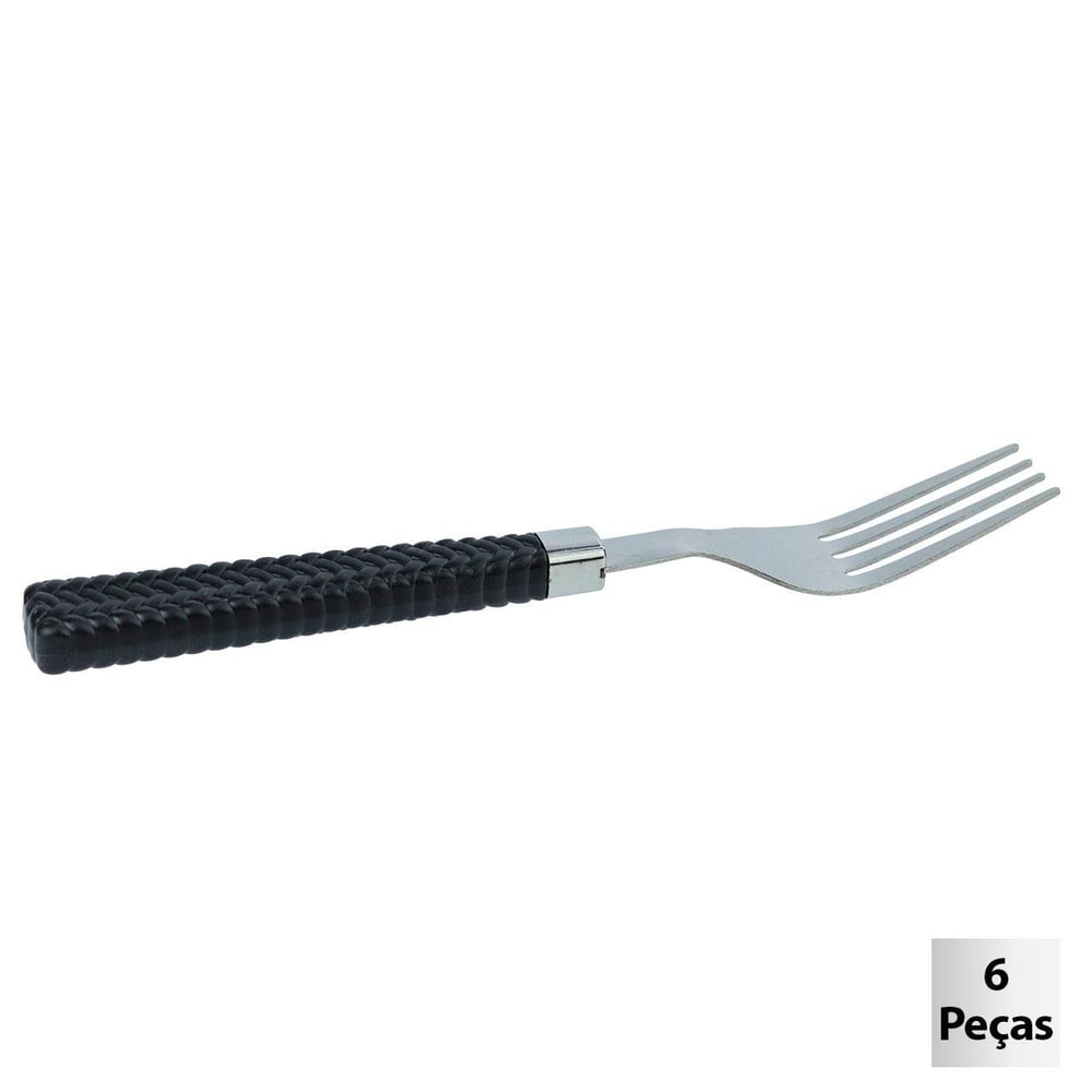 Garfo de Mesa Inox Plástico 06 Pçs Gramado Preto
