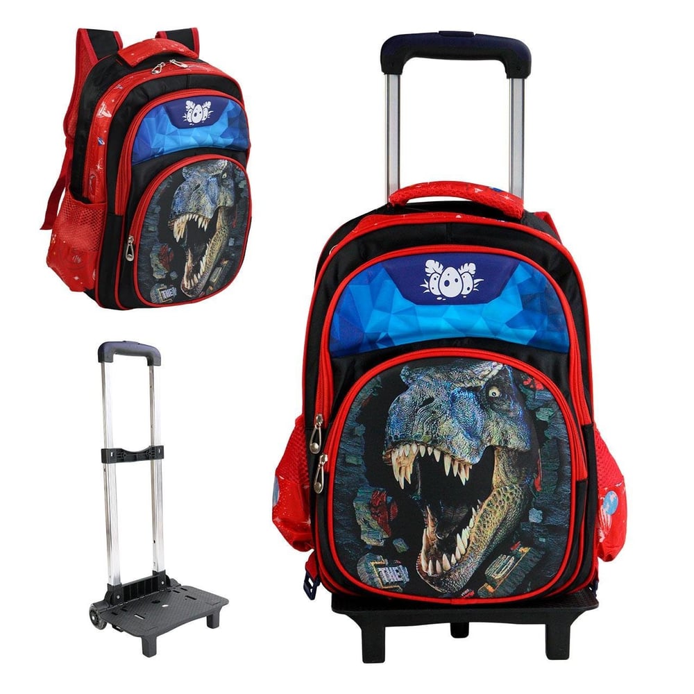 Mochila de Rodas Infantil Removível 3D Dinossauro