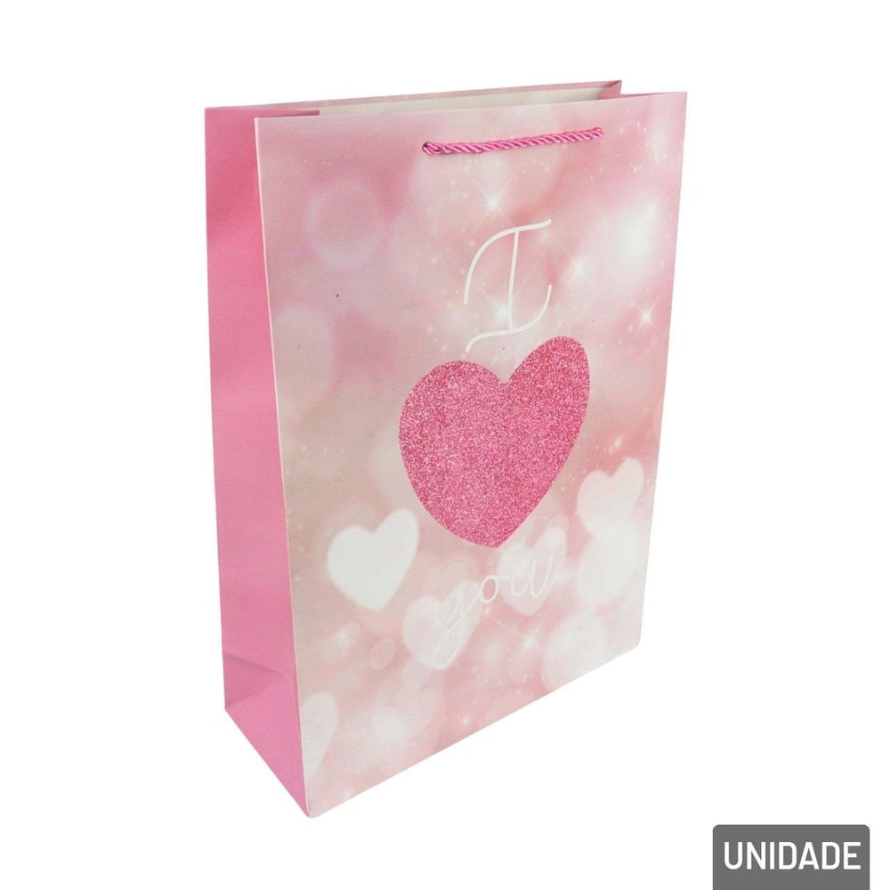 Sacola Papel 41,5x30cm Coração Frase Love Sortido