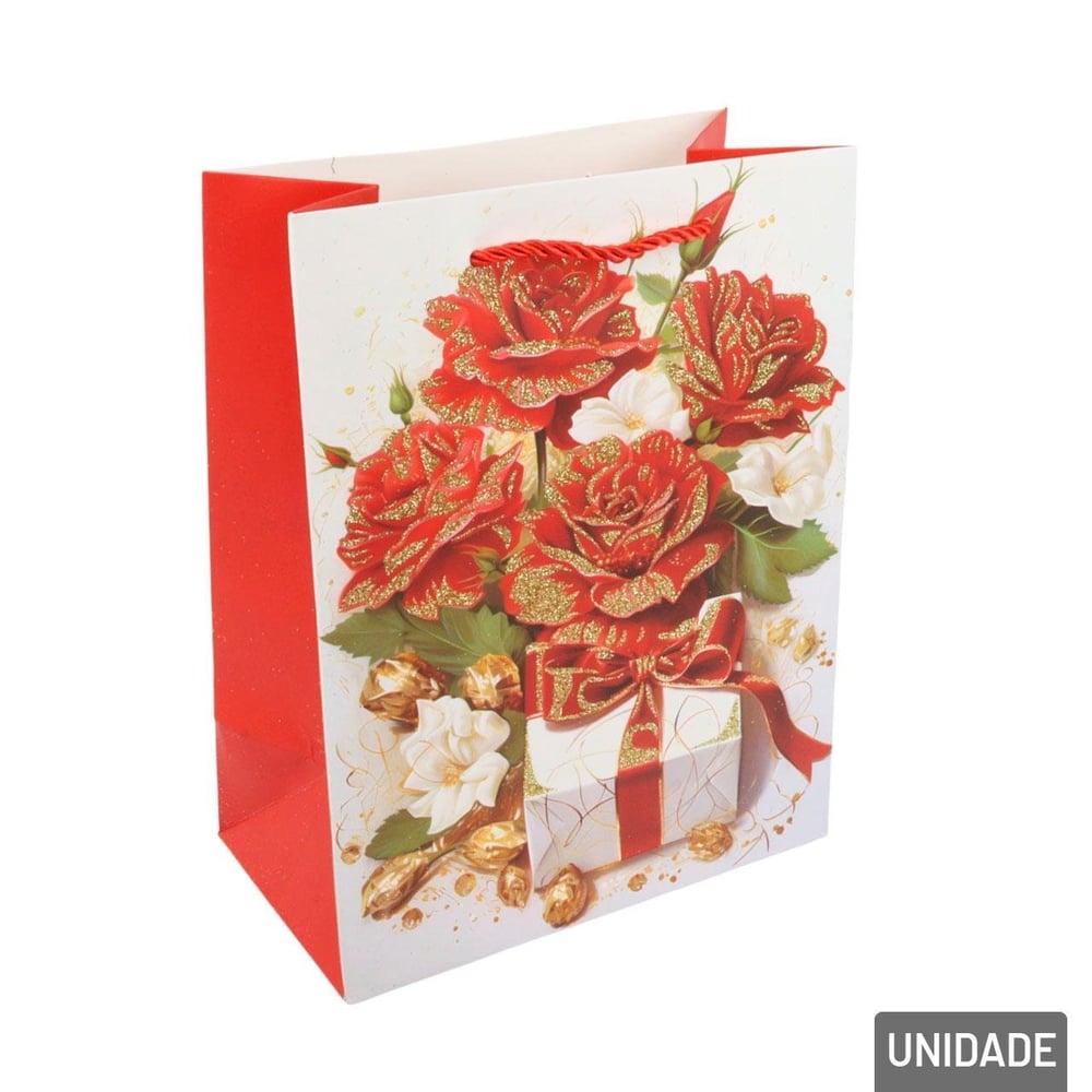 Sacola de Papel 23x18cm Rosas Glitter Sortidas