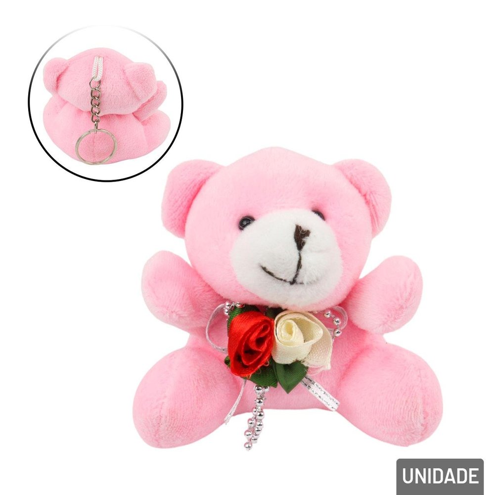 Chaveiro de Pelúcia 9cm Urso com Rosas