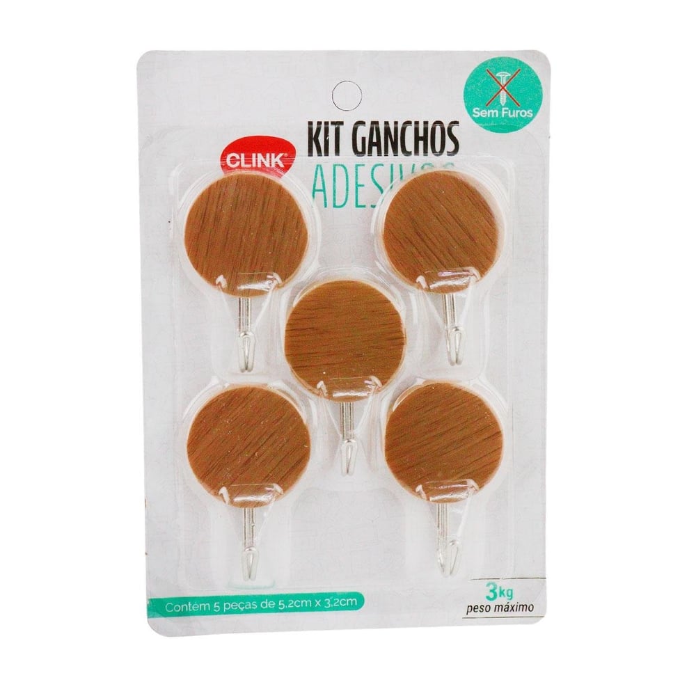 Gancho de Plástico 5 Pçs 5cm Adesivo Madeira