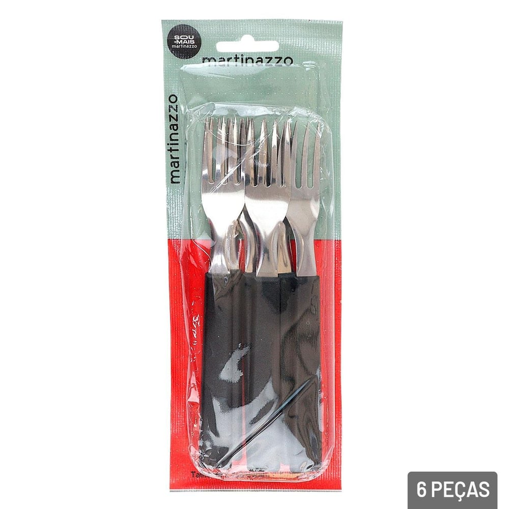 Garfo de Mesa Inox 6 Peças OPA Cabo Plástico Preto