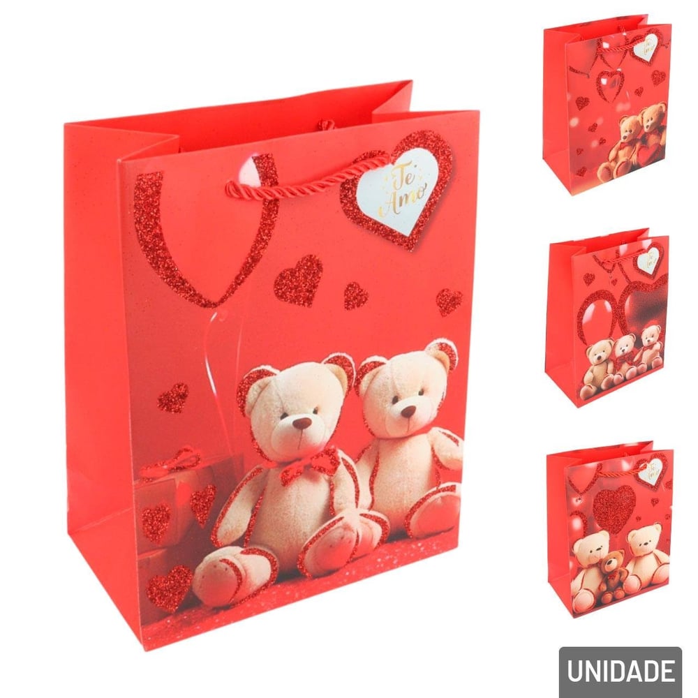 Sacola de Papel 23x18cm Ursos e Corações Sortidos