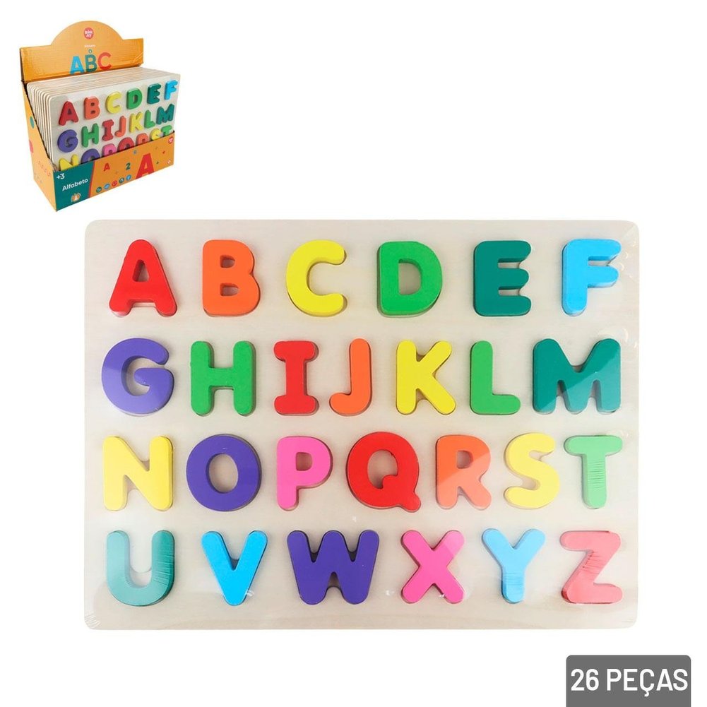 Tabuleiro Educativo 26 Peças Alfabeto de Madeira