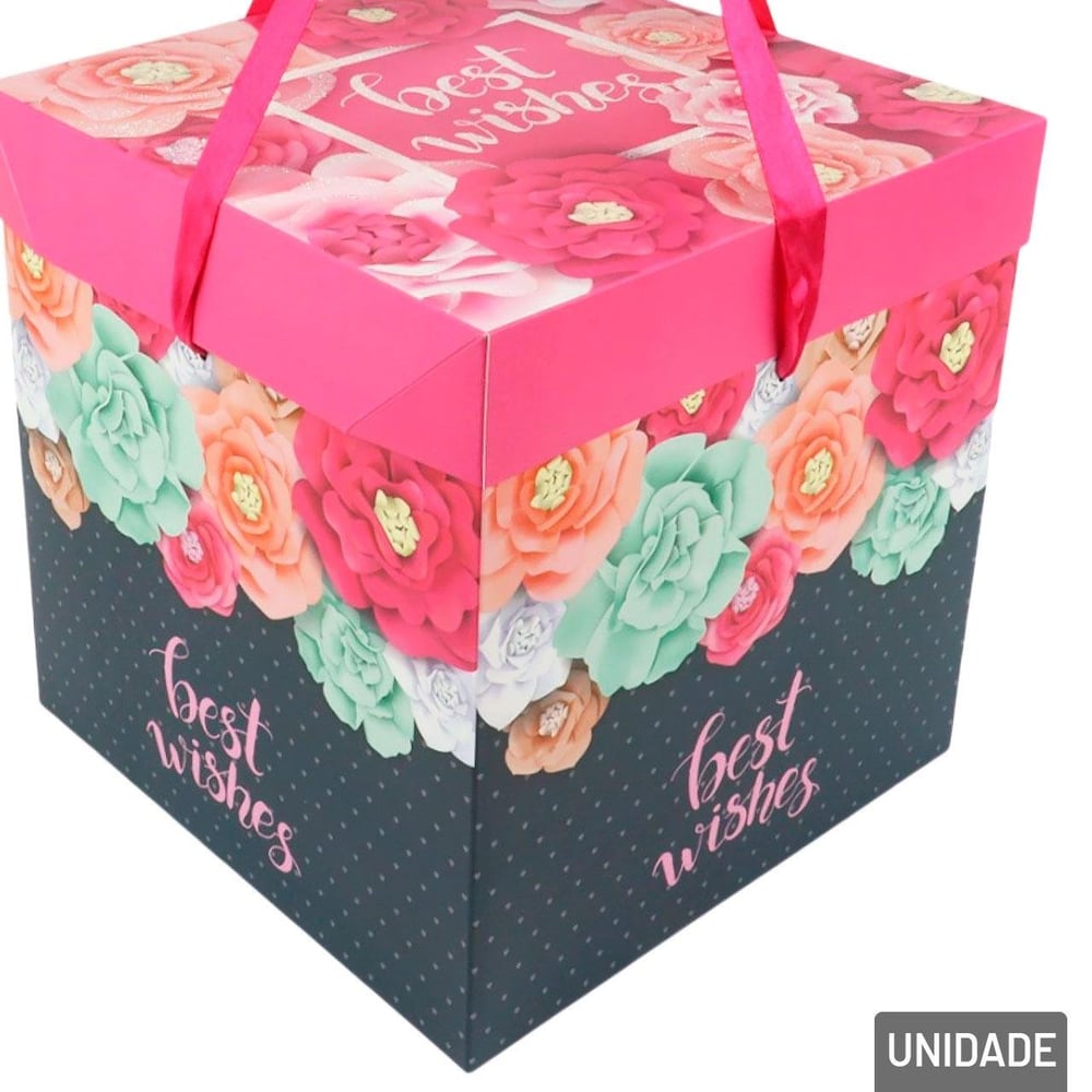 Caixa de Presente de Papel 22cm Rosas com Laço