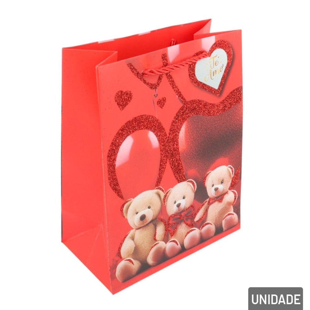 Sacola de Papel 23x18cm Ursos e Corações Sortidos
