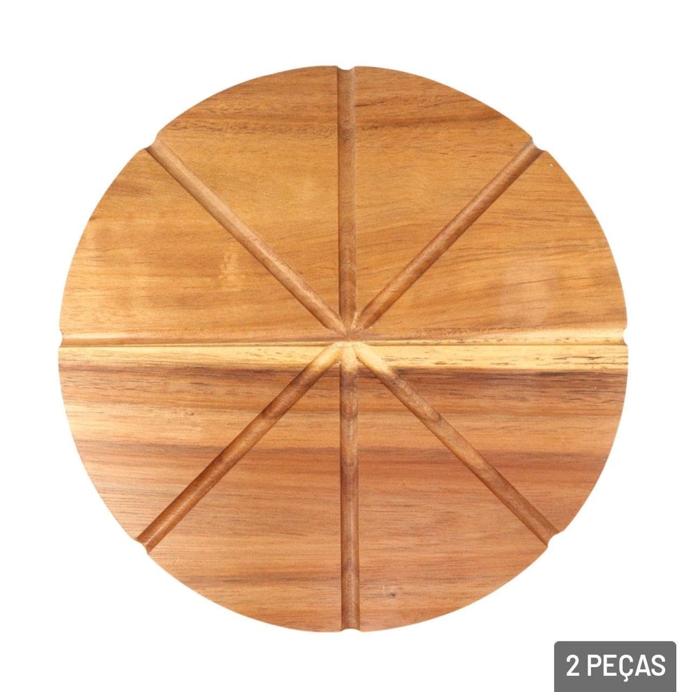 Tábua de Corte Bambu 24x24cm Pizza com Cortador