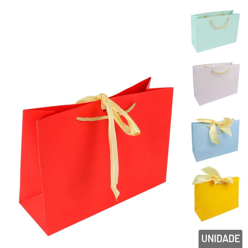 Sacola de Papel 20x28cm Lisa com Laço Color