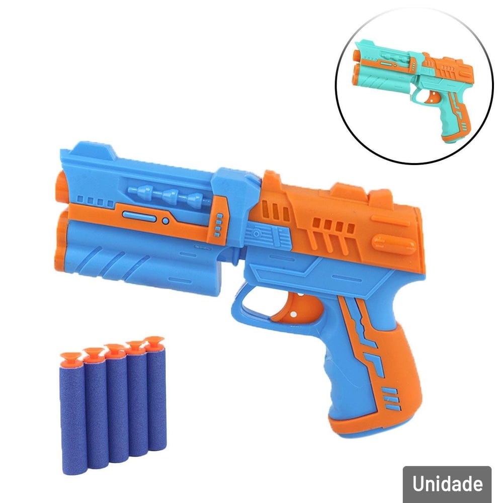Pistola Lança Dardos 20cm 7 Peças Gunner Color