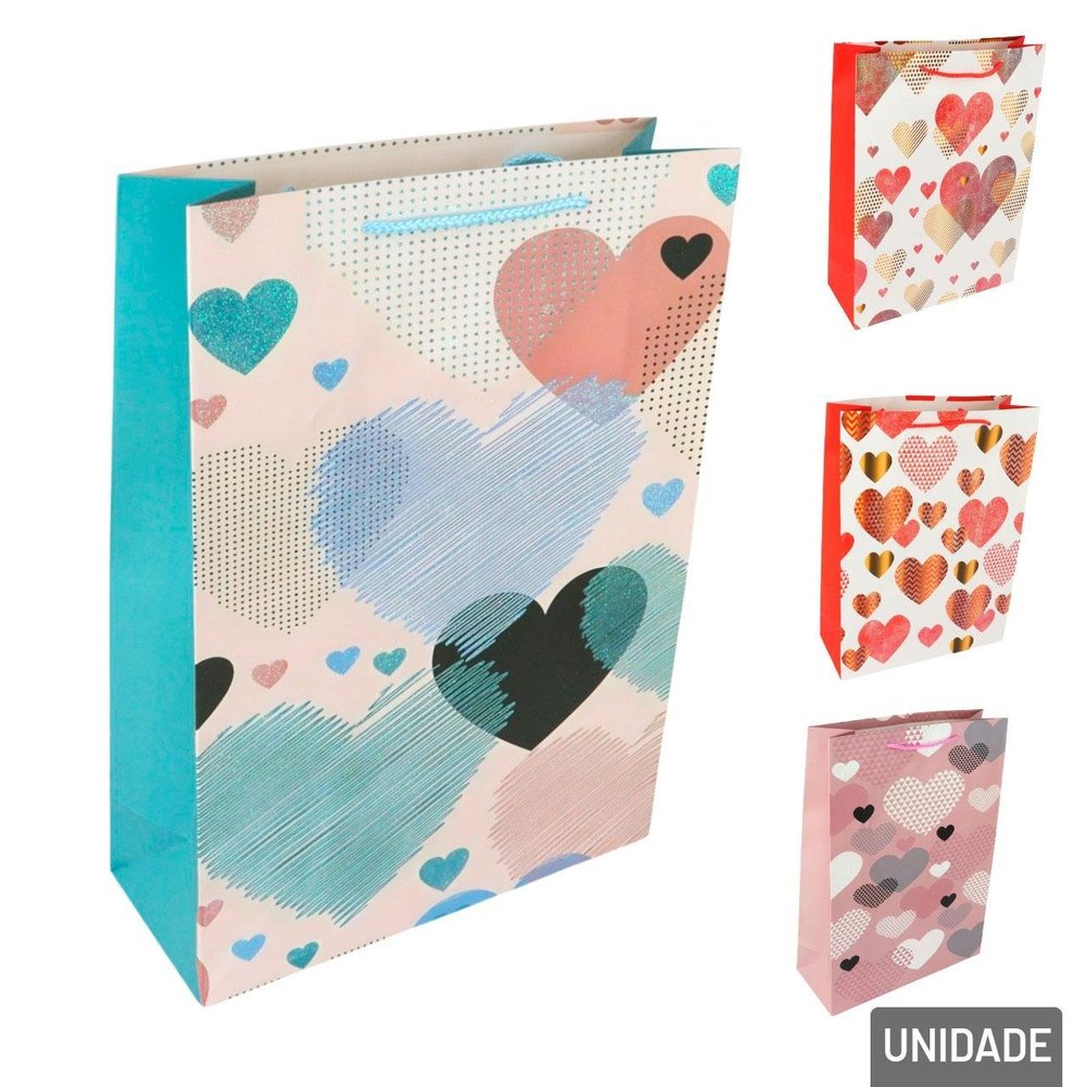 Sacola de Papel 41x30cm Corações Sortidos