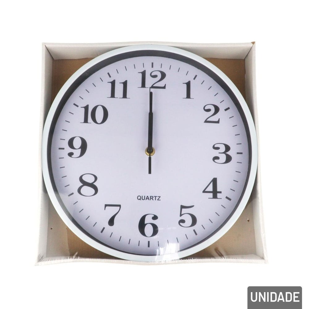 Relógio Analógico de Parede 29cm Redondo Branco