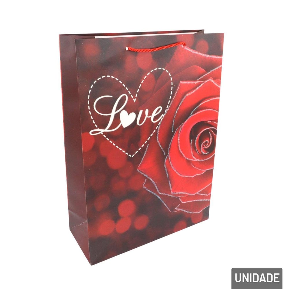 Sacola de Papel 41,5x30cm Rosa Frase Love Sortido