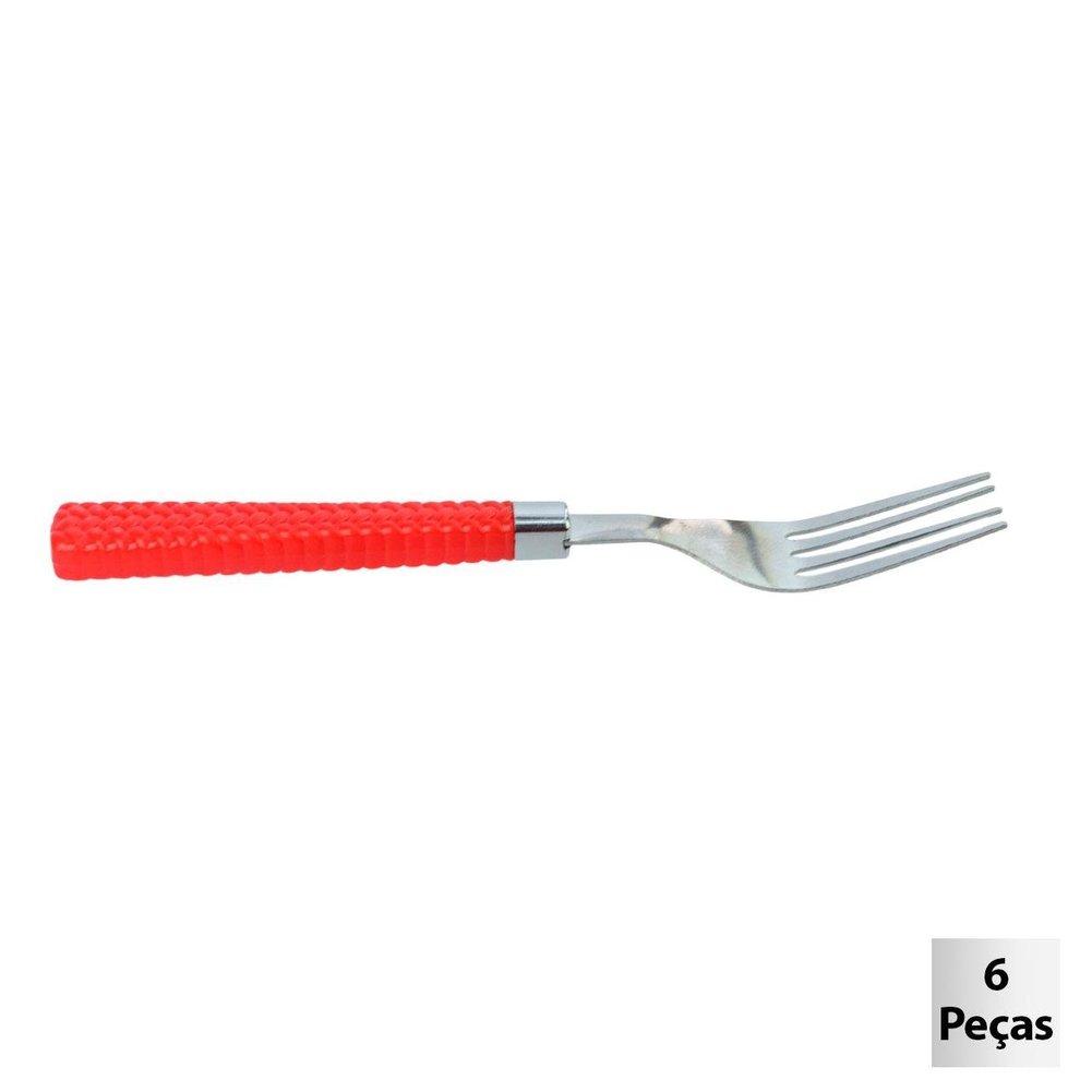 Garfo de Mesa Inox Plástico 06 Pçs Gramado Verm