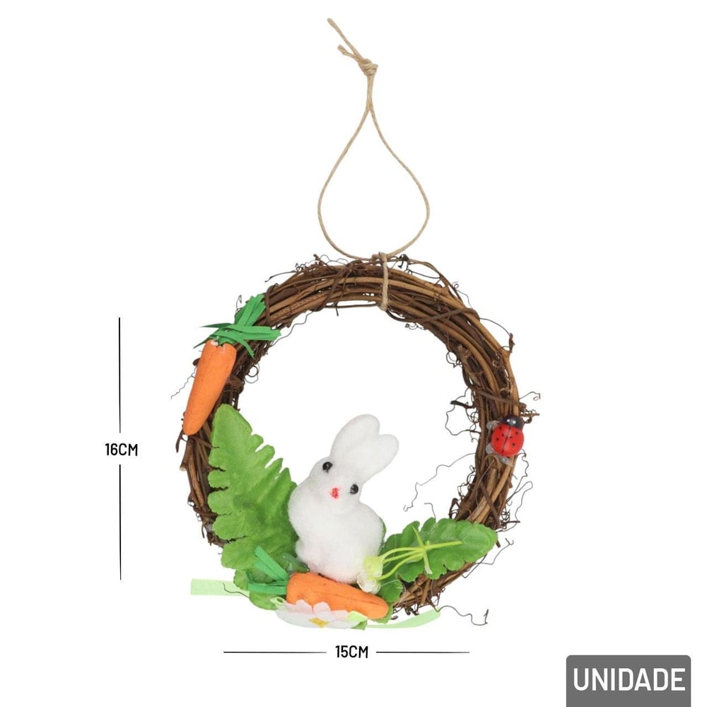 Enfeite de Páscoa Guirlanda 15cm Coelho e Cenoura