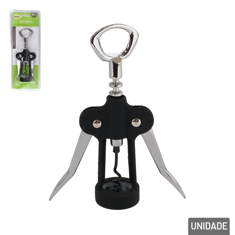 Saca Rolha de Inox 17cm Abridor de Garrafa Preto