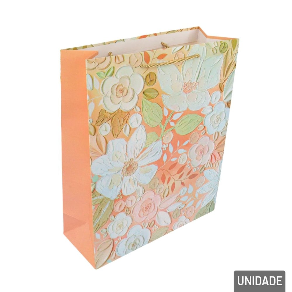 Sacola de Papel 32x26cm Flores Glitter Sortidas