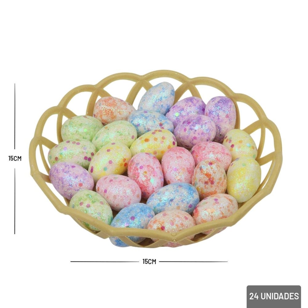 Enfeite de Páscoa Cesto e Ovos 25 Peças Colorido