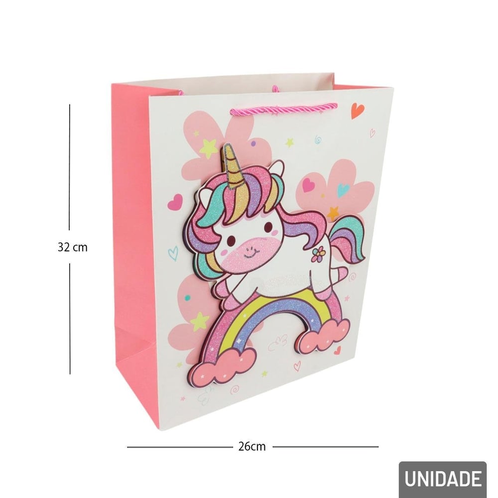 Sacola de Papel 32x26cm Unicórnio Glitter Sortidos