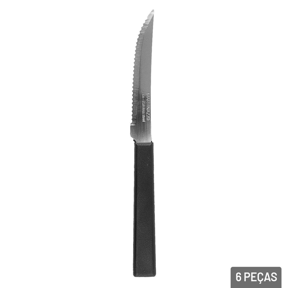 Faca de Mesa Inox 6 Peças OPA Cabo Plástico Preto