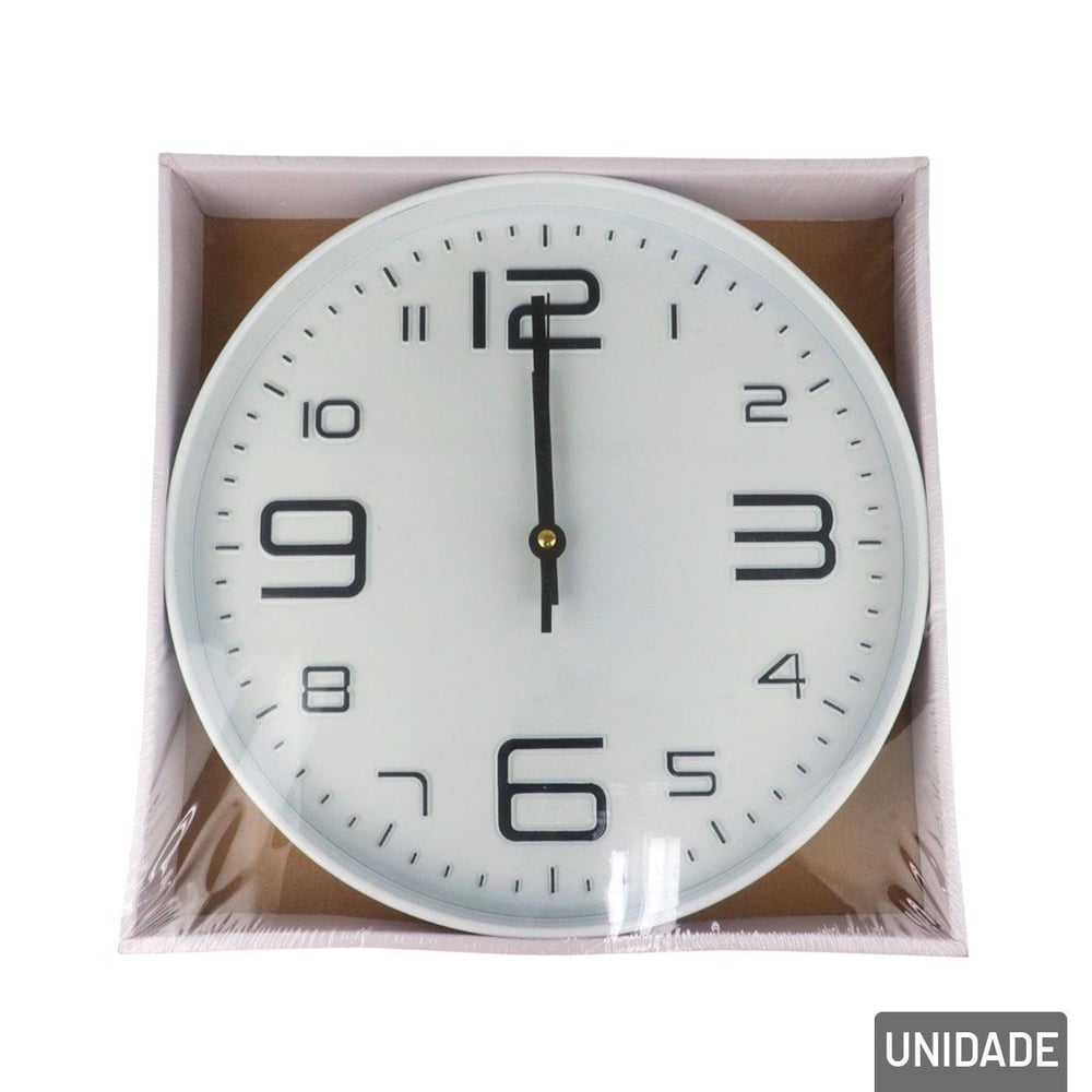 Relógio Analógico de Parede 29cm Redondo Branco