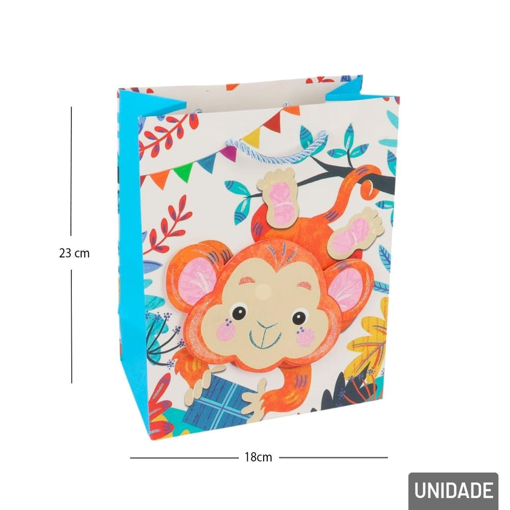 Sacola de Papel 23x18cm Animais 3D Glitter Sortido