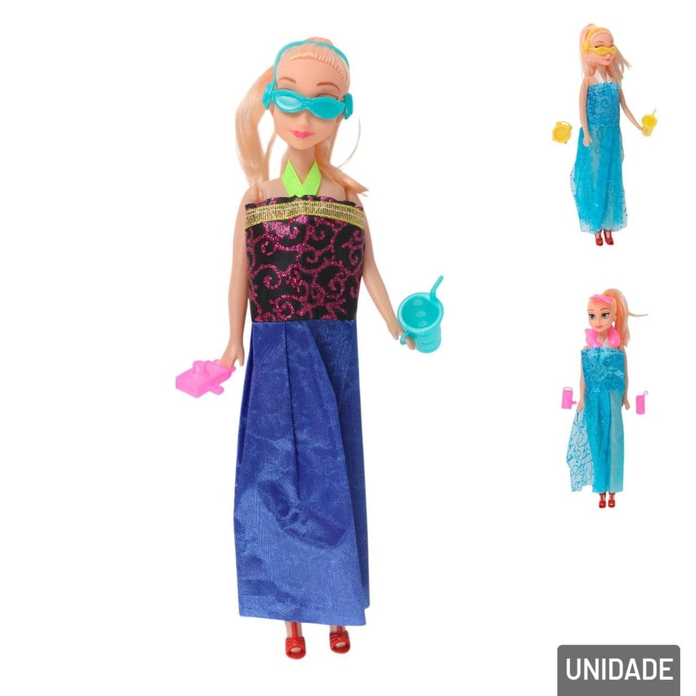 Boneca de Plástico com Acessórios 4 Peças Sortidas