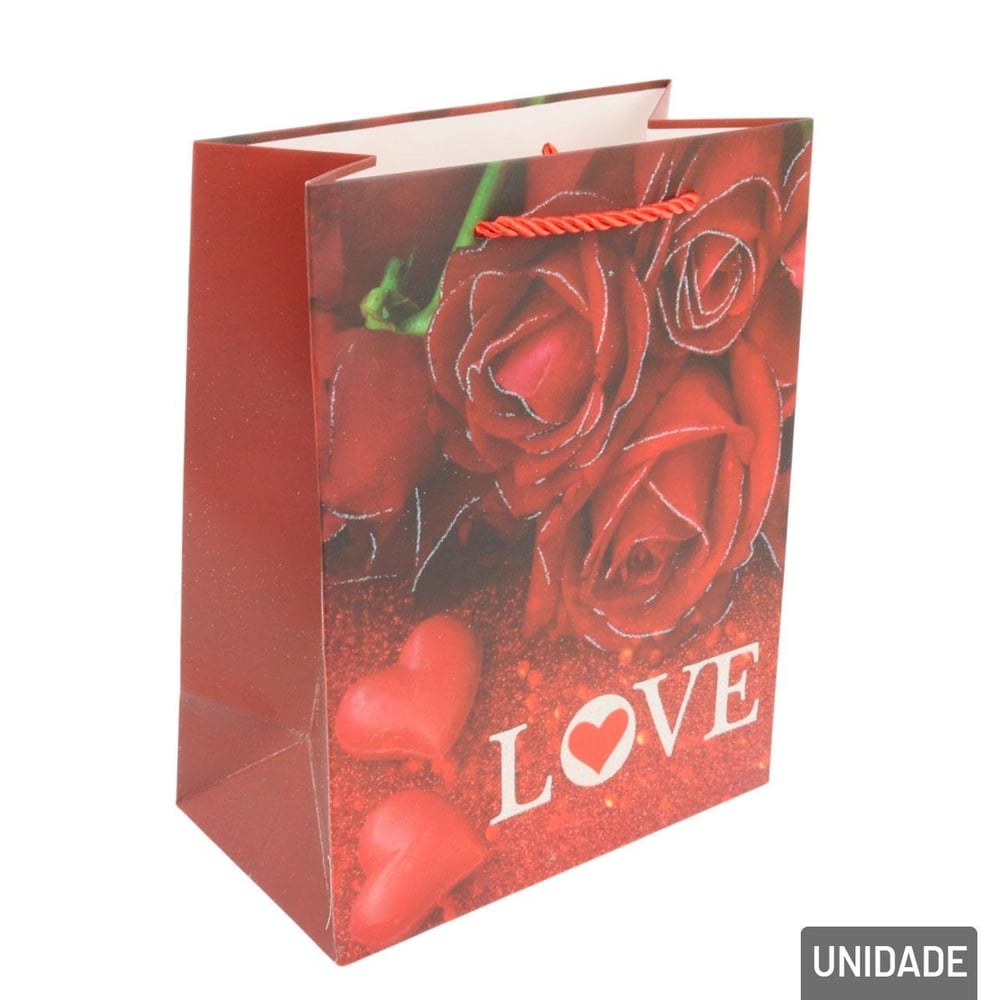 Sacola de Papel 23x18cm com Glitter Love Sortidos