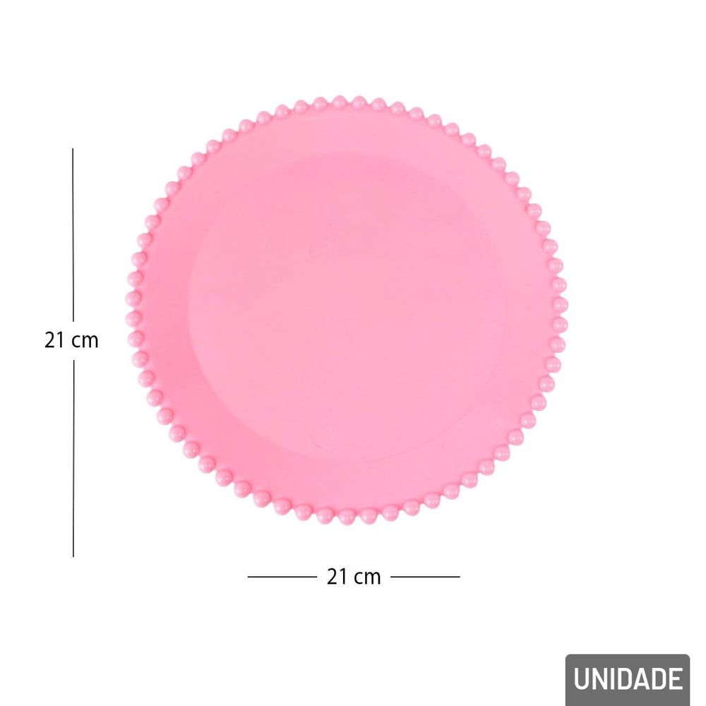 Prato Decorativo Plástico 21cm Redondo Rosa