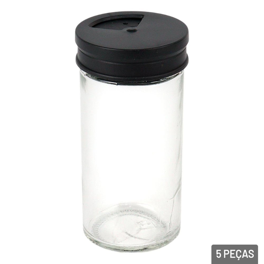 Porta Condimento 5 Pçs Vidro Suporte Metal Torre