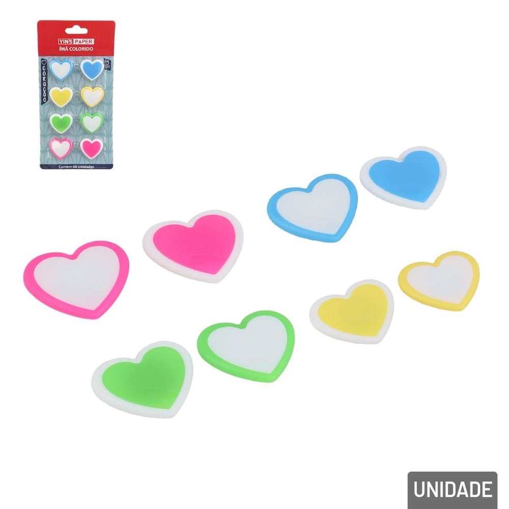 Imã Decorativo 08 Peças 3cm Corações Color