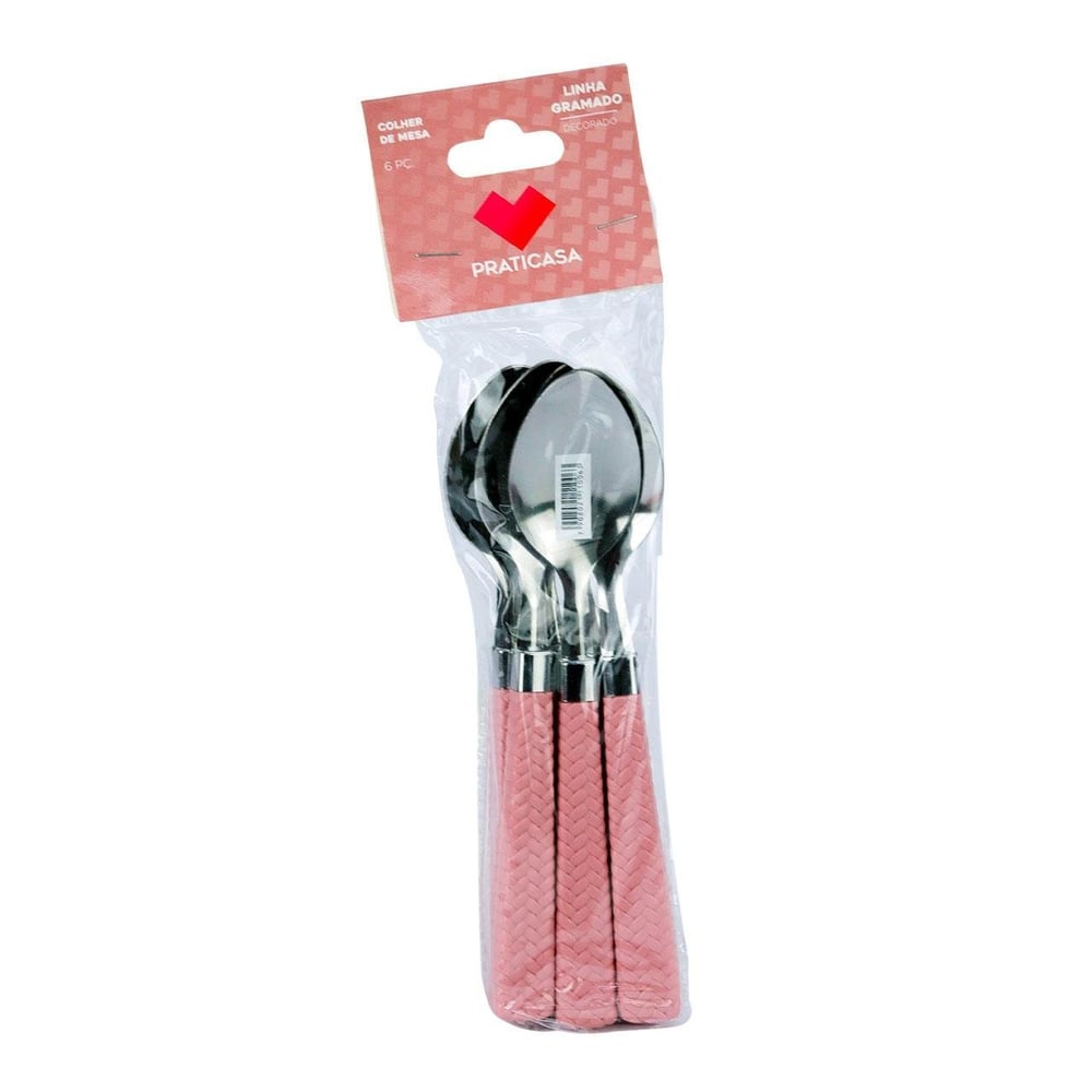 Colher de Mesa Inox 6 Peças Gramado Rosa
