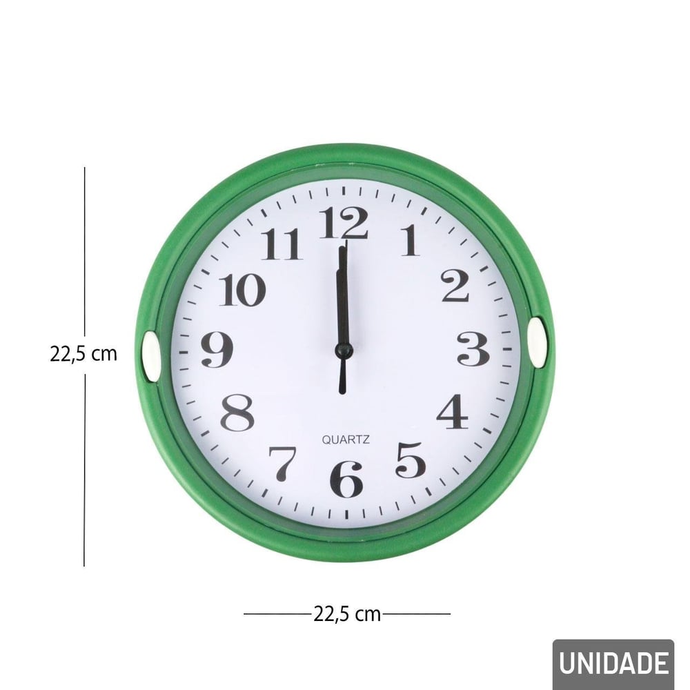 Relógio Analógico de Parede 22,5cm Redondo Verde